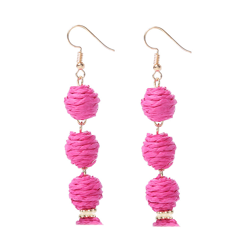 1 Pair Vacation Ball Rattan Handmade Women's Drop Earrings display picture 3