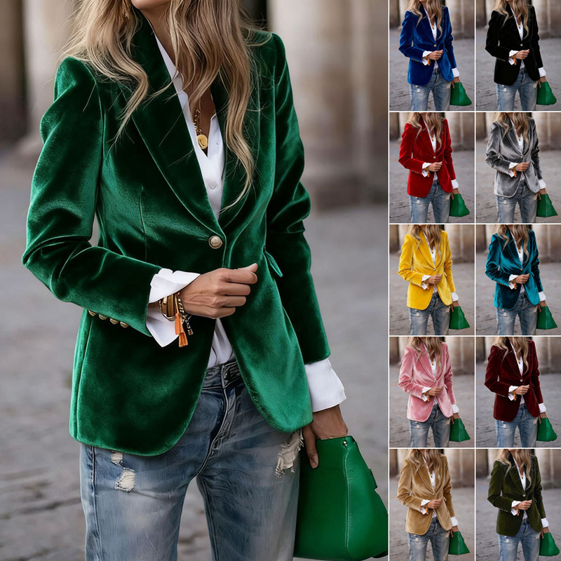Independent Site Amazon Cross-Border European and American Women's Clothing 2026 Hot-Selling New Velvet Top Slim-Fit Blazer Jacket