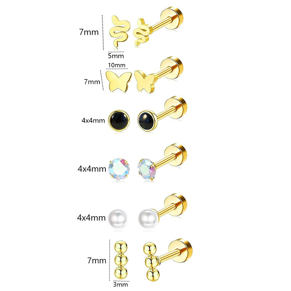 Simple Star Stainless Steel Ear Piercing Jewelry Set - 10-12 Pairs Cartilage Earrings, Twist Ball Earrings for Sleeping detail image 14