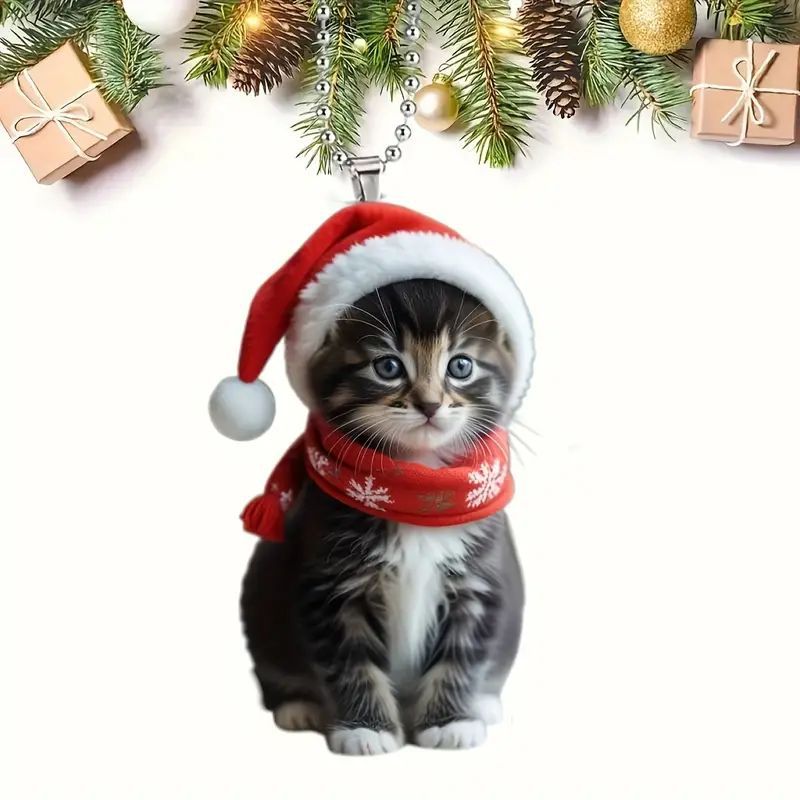 Nuevos productos transfronterizos de dibujos animados adorables colgantes de gatos colgantes de decoración de árbol de Navidad acrílico colgantes de decoración de Navidad image 5