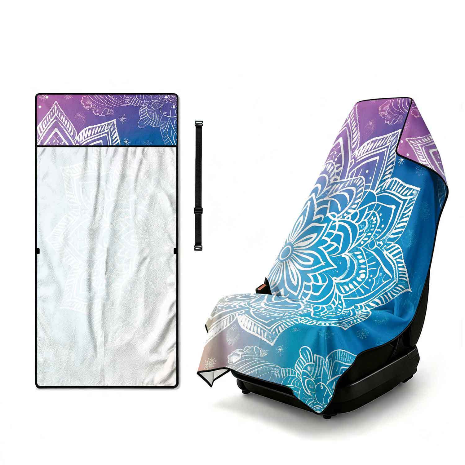 Printed bath towel and car seat cover 2-in-1, ultra-fine fiber outdoor beach and car dual-use universal seat cushion