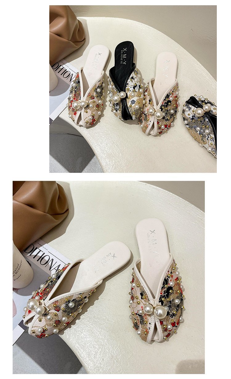 Studded & pearl decor flat sandals  NSPE44266