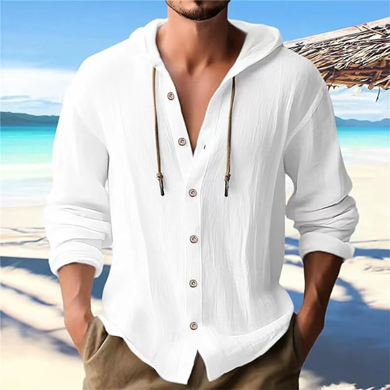 2025 new AliExpress cotton linen shirt hooded long sleeve hooded spring and summer casual daily clothing ebay