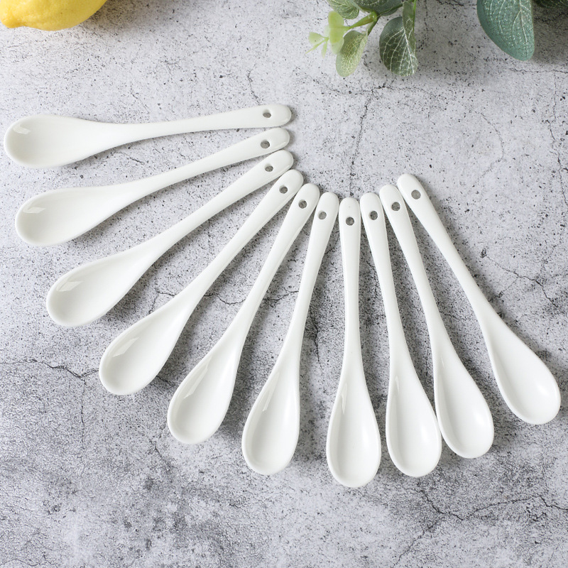 Household ceramic spoon porridge spoon 10 pieces of porcelain spoon seasoning mixing coffee spoon soup spoon large spoon small spoon Household ceramic spoon porridge spoon 10 pieces of porcelain spoon seasoning mixing coffee spoon soup spoon large spoon small spoon
