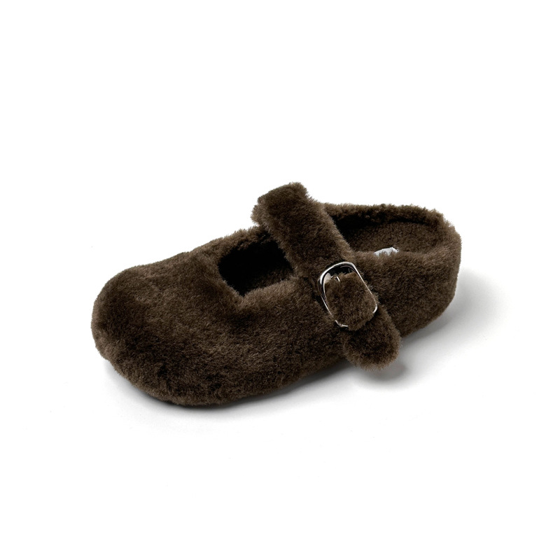 Zapatillas Destalonadas de Peluche de 5 cm de Terciopelo y Caucho Retro para Otoño e Invierno
