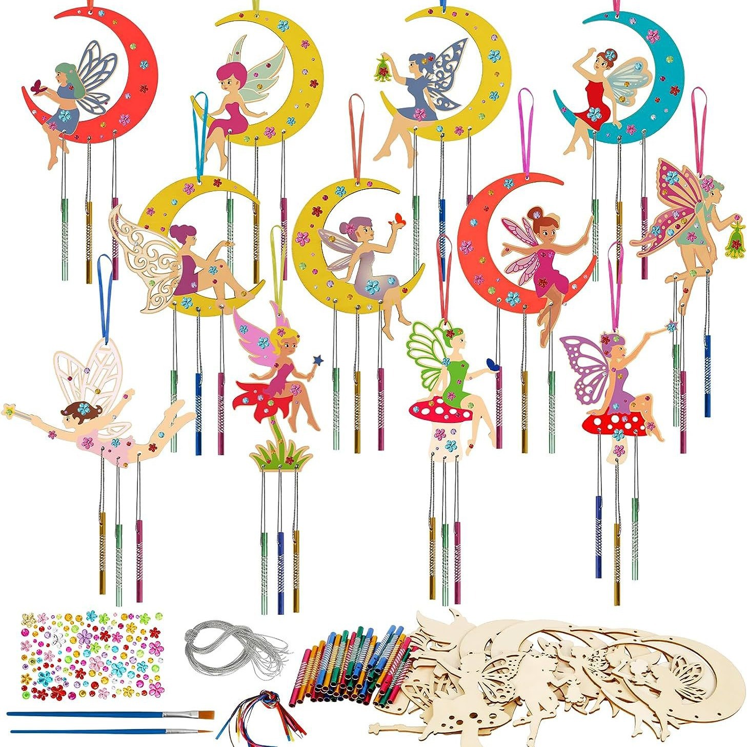 Cross-border fairy wind chimes crafts suit children's wooden chimes DIY fairy creative girl children's birthday hanging decoration