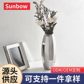 现代简约镜面花瓶摆件 客厅插花银色几何设计家居装饰 ins 风花瓶