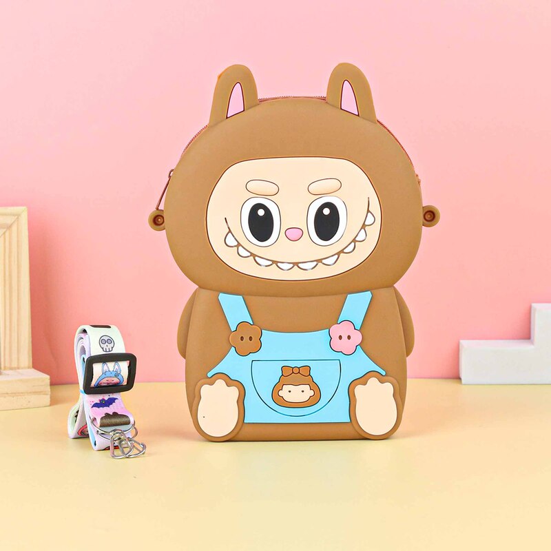 Labubu シリコーン携帯電話バッグ漫画かわいい誕生日ギフト弓シリコーン小銭入れハイエンドクロスボディバッグ|undefined
