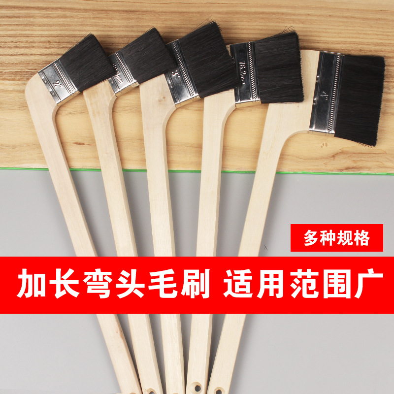 Cepillo de codo de mango largo Cepillo de pelo negro Cepillo de pelo de cerdo con orificio de trompeta Cepillo de limpieza de eliminación de cenizas de máquina herramienta marina Cepillo de pintura de forma especial