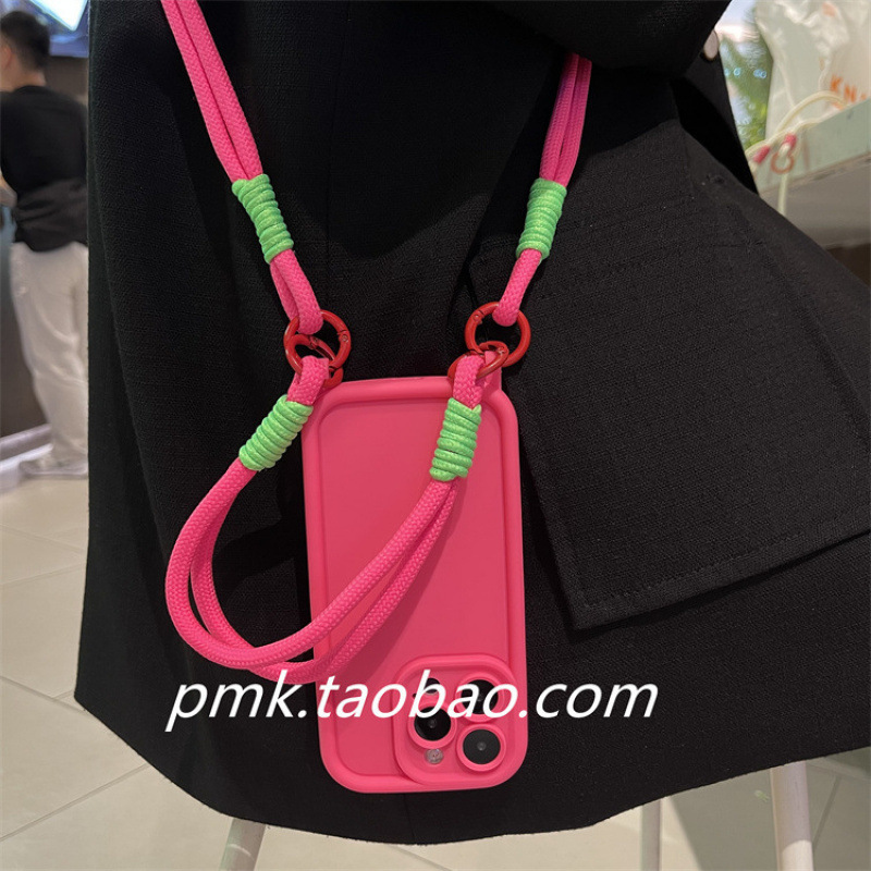 Personalized Contrasting Color Braided Lanyard Suitable for Apple 17 Pro Max Phone Case iPhone 13 Wrist Strap Full Coverage 15