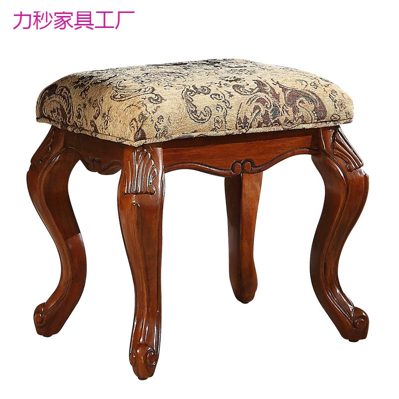 Американский туалетный табурет из цельного дерева спальня туалетный столик мягкая сумка маленькая квадратная табуретка европейский стиль ретро гостиная табурет гучжэн