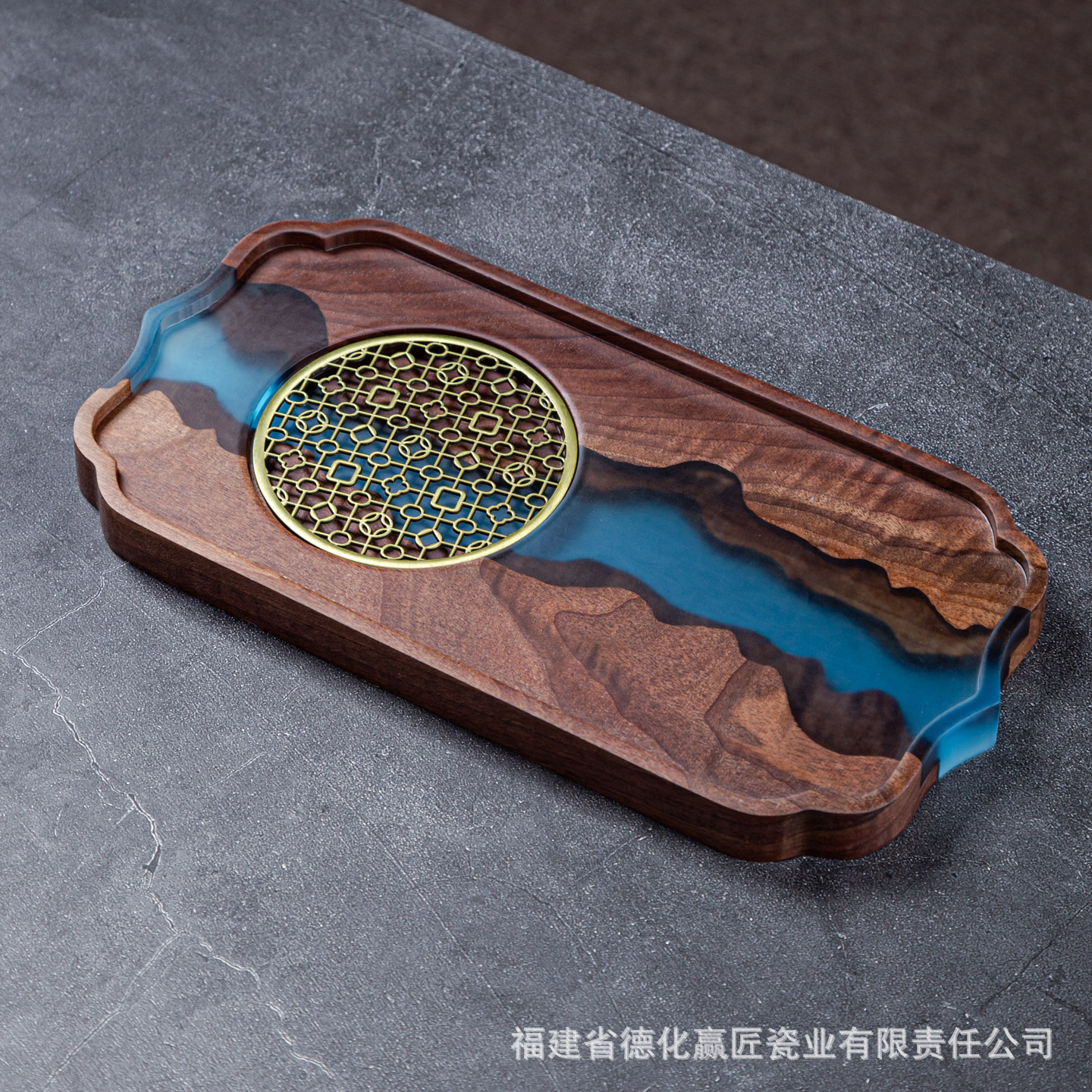Transfronterizos exclusivos para resina de nuez río bandeja de té ligera de lujo madera sólida secos tabla de infusión kung fu bandeja de té al por mayor