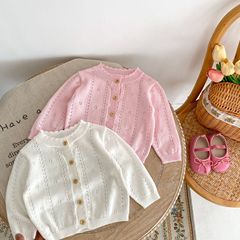 2023 spring and summer new sweet solid color cardigan heart-shaped sunscreen air-conditioned shirt long-sleeved knitted hollow jacket 2 color selections