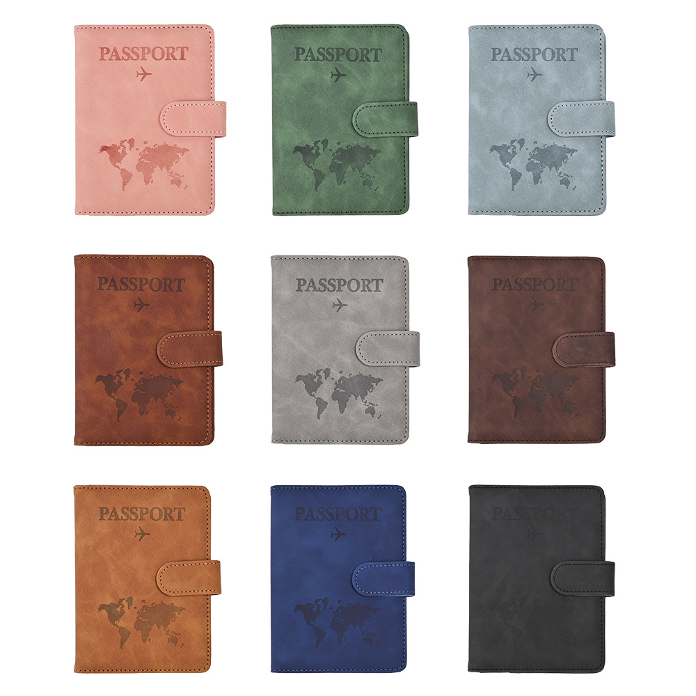 Passport Holder Cover Embossed Map Style Anti-Theft Brush Multifunctional Passport Protection Leather Case Document Storage Bag Customization