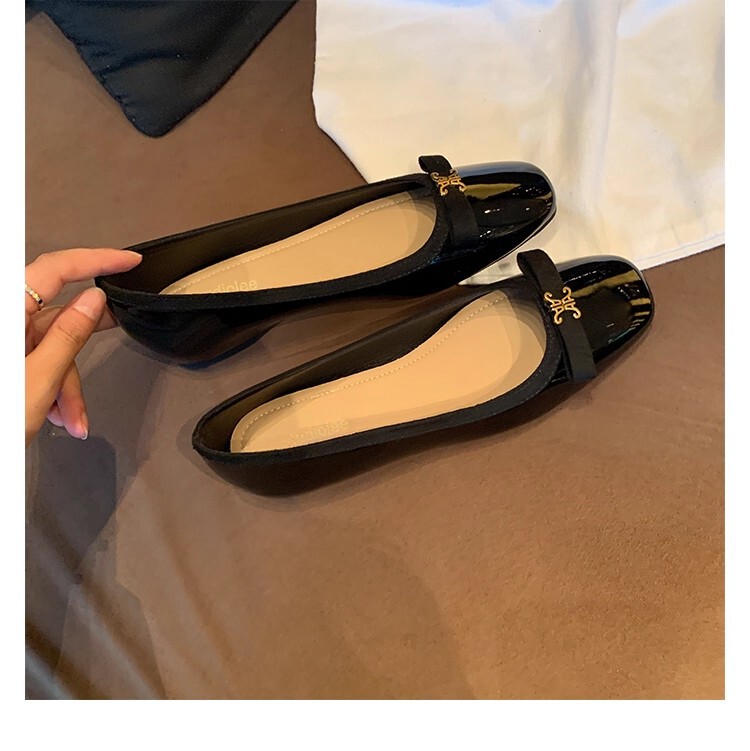 葡萄妈同款 内增高3cm~ 贵气金扣蝴蝶结方圆头厚底浅口单鞋女春秋|undefined