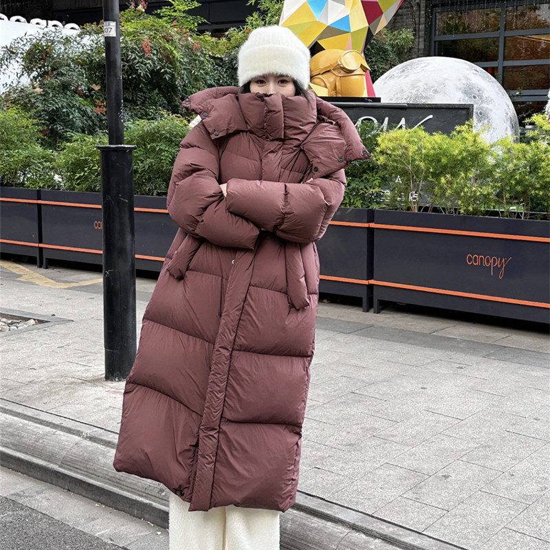 Long down Jacket for Women 2024 Winter New Style Extra Long Over-The-Knee Ankle Hooded Large Quilt Thickeneded White Duck down Jacket