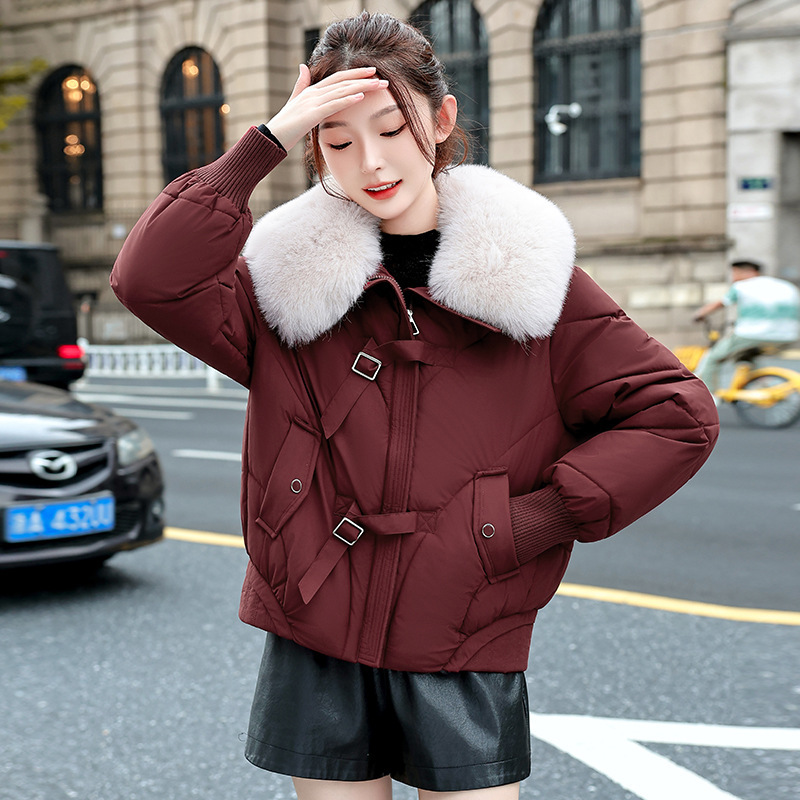 Spot comercio exterior 2025 invierno temperamento coreano relajado cálido cuello de cabello con solapa abrigo de algodón corto mujer image 6