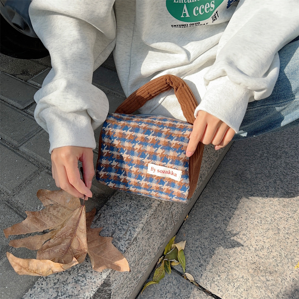 31194 Autumn and Winter new thousand-bird check woolen handbag, new hand-held bag, portable shopping hand-held bag undefined