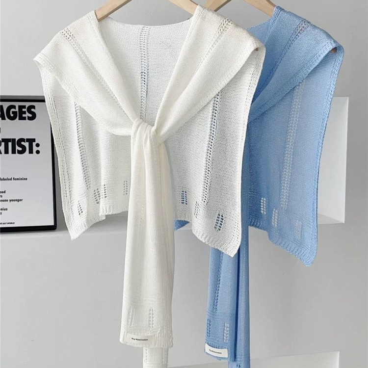 Ice Silk Hollow Knitted Knotted Shawl for Women Korean Style Fashionable Versatile Office Air-Conditioned Room Neck Protector Outer Vest