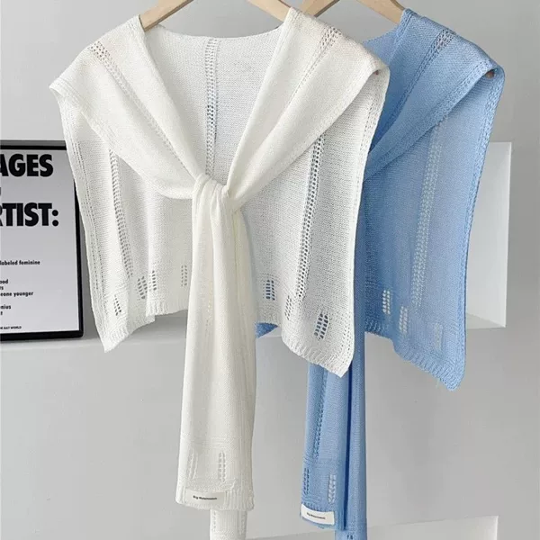 Ice Silk Hollow Knitted Knotted Shawl for Women Korean Style Fashionable Versatile Office Air-Conditioned Room Neck Protector Outer Vest