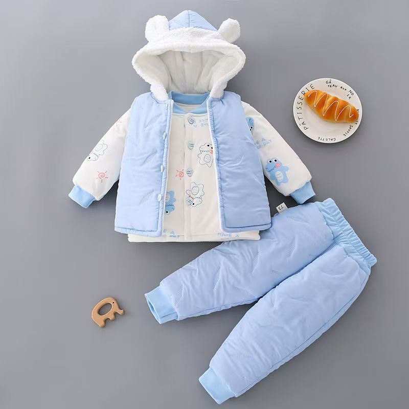 파란색 공룡 삼중 직물 폐쇄 가랑이(개방 가능) 3피스 세트 두꺼워짐