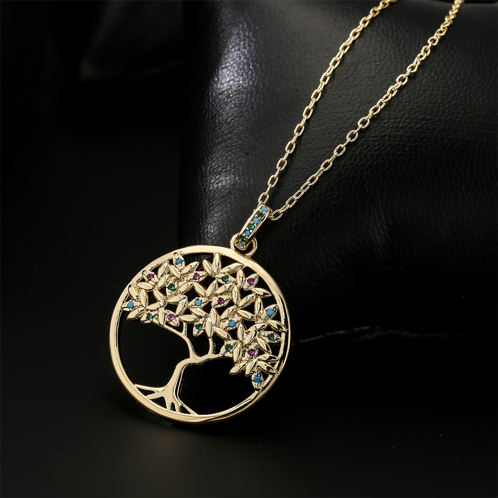 Copper Plated 18k Gold Tree Pendant Necklace Micro-set Zircon Jewelry Women display picture 3