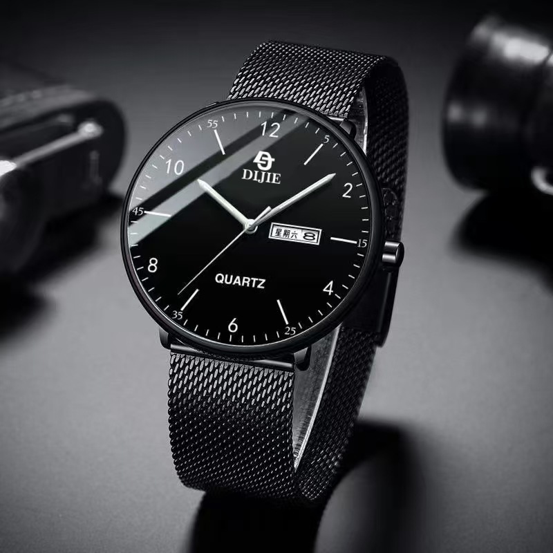 Ultra-dünne Kalender-Herrenuhr mit Beleuchtung, Quarzwerk, modische wasserdichte Uhr für Schüler, trendy Herrenuhr für Mittel- und Oberschüler