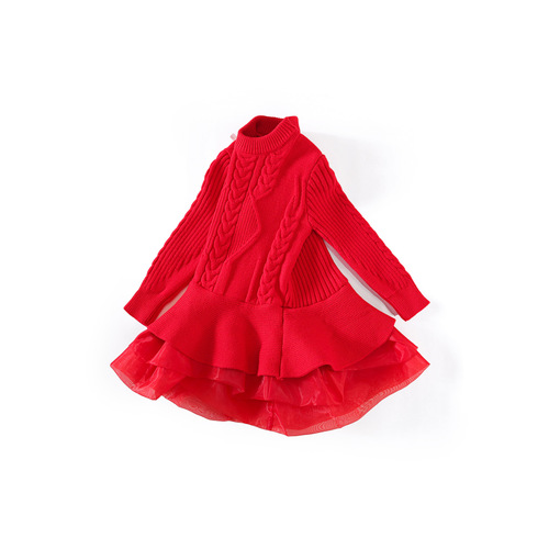 Children's clothing 2025 autumn and winter girls Christmas red knitted sweater dress long-sleeved fluffy princess dress