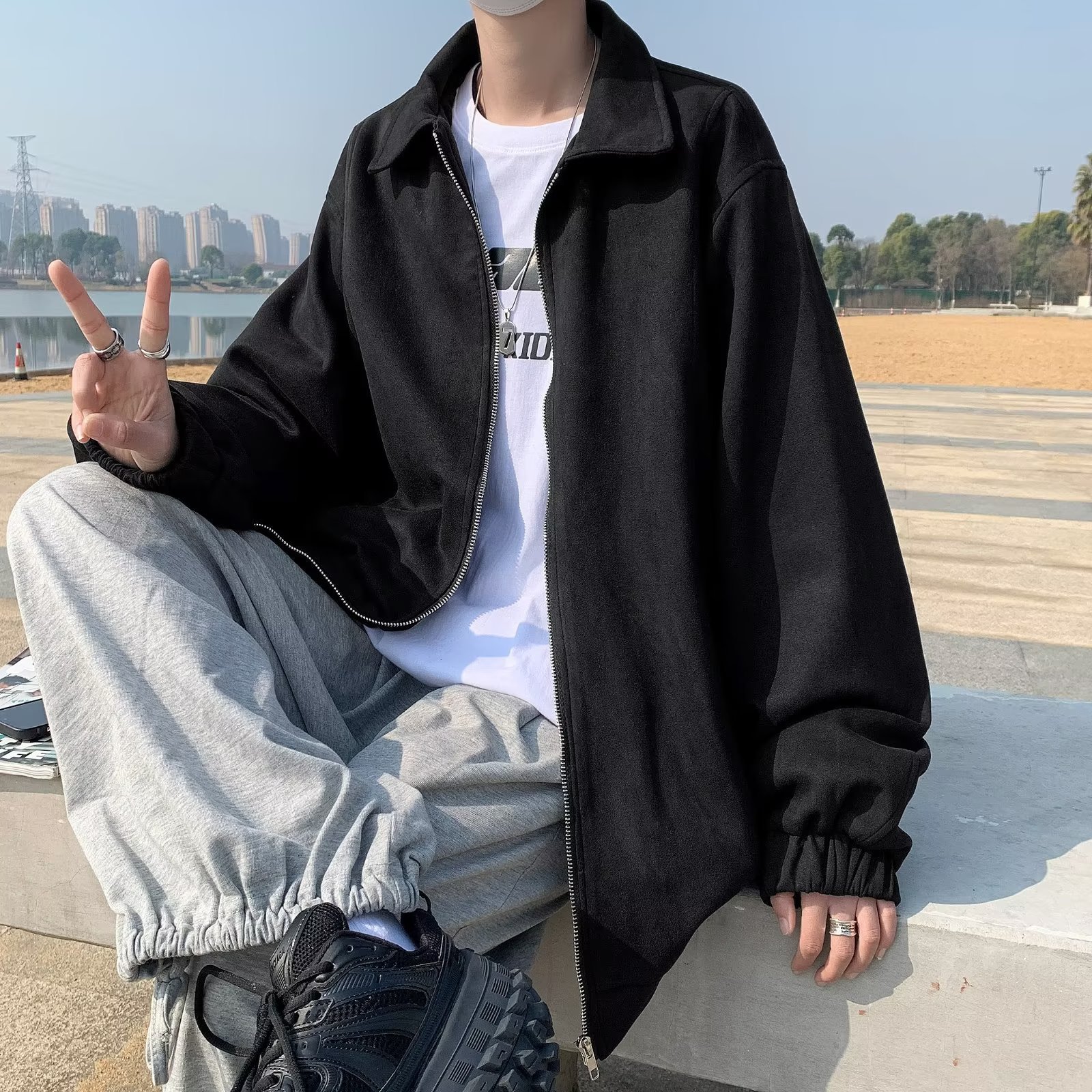 Camisa guapa para hombre de manga larga otoño chaqueta de pana suelta coreana estilo Hong Kong ins camisa retro japonesa de todo fósforo