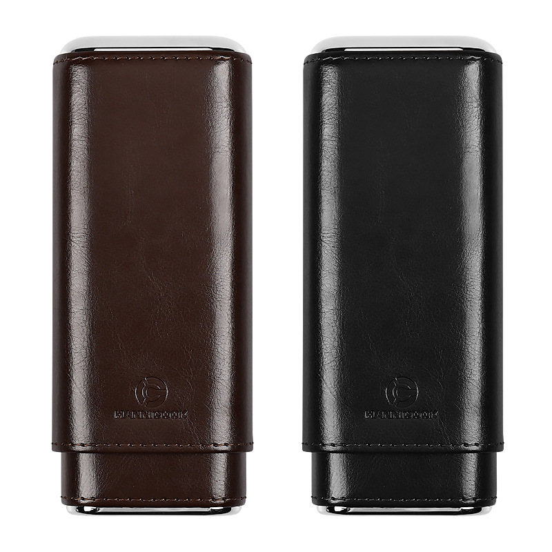 Estuche de cuero para cigarros HANNICOOK portátil, para 3 cigarros, forrado de cedro, estuche humidificador sellado