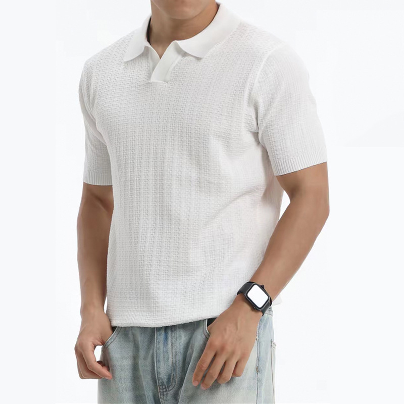 Polo camiseta de punto camiseta de manga corta hombre gaviota cuello V rayas vieja camiseta de negocios de verano fábrica transfronteriza al por mayor