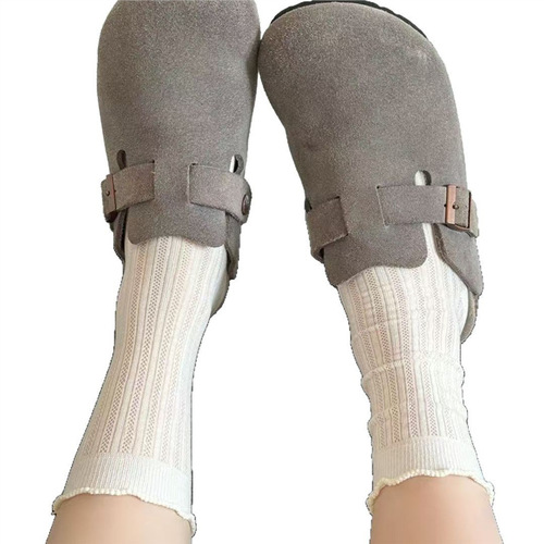 Summer and Spring Thin Japanese Style Minimalist Women's Solid Color Lacy Breathable Bunchy Socks Korean Version Girl Floral Edge Medium Calf Socks