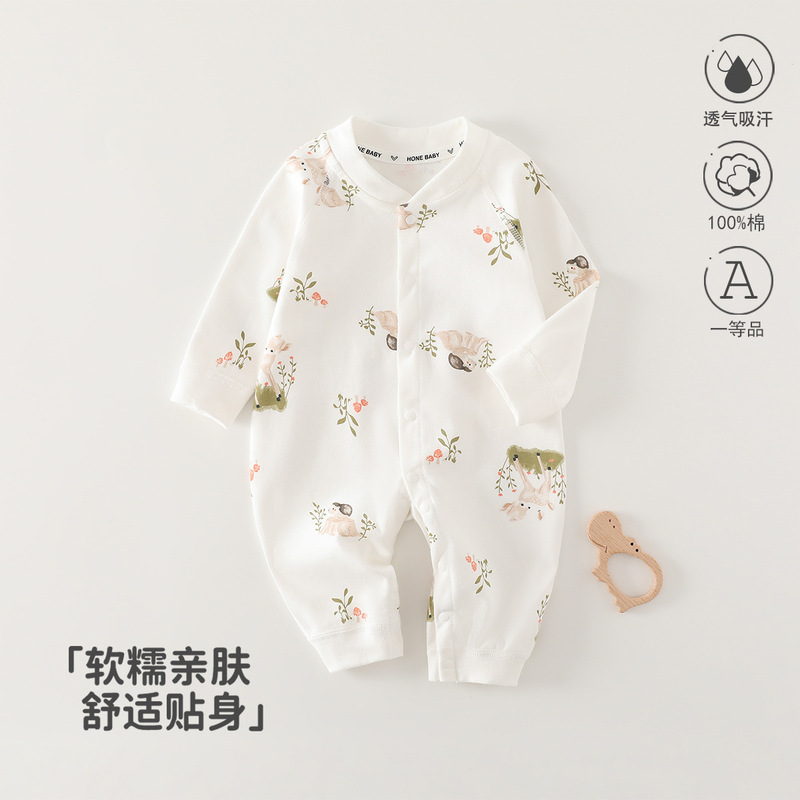 婴儿连体衣纯棉100%全棉春秋款宝宝外出家居服婴幼儿内搭哈衣爬服|undefined