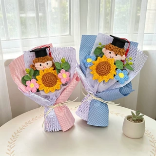 手工毛线花针织娃娃向日葵花束毕业季创意礼物送男孩女孩生日礼物