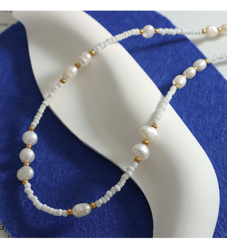 Fashion Geometric Pearl Titanium Steel Beaded Glass Bead Necklace
