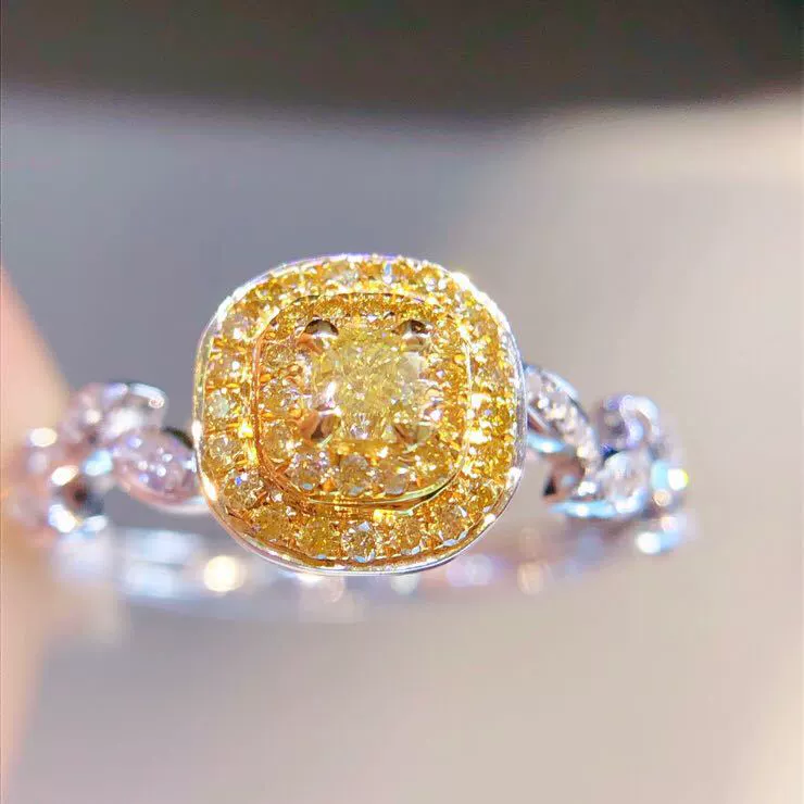 Производитель ювелирных изделий DIY 18K золото инкрустированные натуральный желтый бриллиант кольцо основной камень: 0,4 карат