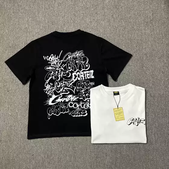 Coreiz trendy American Devil's Island T-shirt short sleeved back graffiti letter logo printed men's pure cotton T-shirt