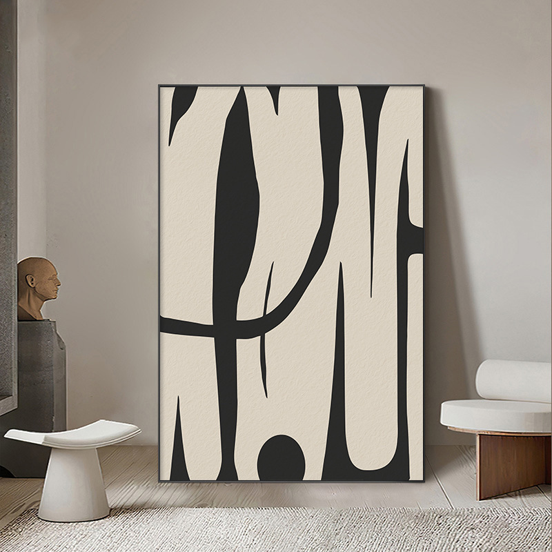 Black and White Living Room Sofa Background Wall Floor Hanging Painting Abstract Geometric Art Mural Suitable for Large White Wall Decorative Painting Black and White Living Room Sofa Background Wall Floor Hanging Painting Abstract Geometric Art Mural Suitable for Large White Wall Decorative Painting