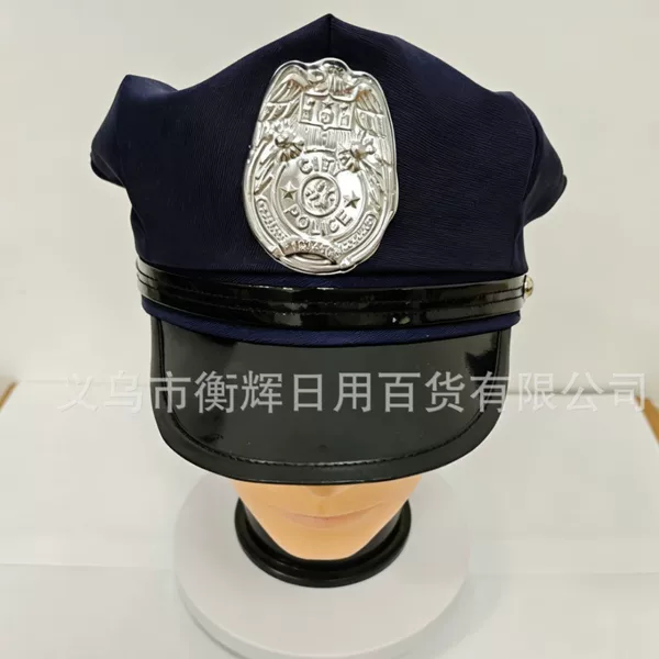 Cross-Border Eagle Logo Police Hat Black and White Checkered Octagonal Flat Top Hat Us Navy Halloween Police Hat