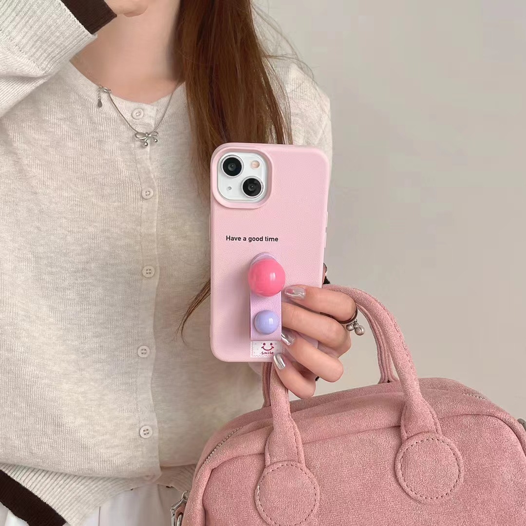 Botón de dedo de bola tridimensional de color sólido simple ins para iPhone15ProMax Apple 13/12 funda para teléfono móvil 14 mujer