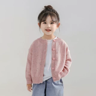 2025春秋新款韩版儿童毛衣女宝宝长袖碎点点开衫针织外套女童开衫