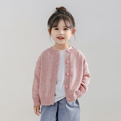 2024 Spring New Korean Style Children's Knit Sweater for Girls Baby Long Sleeve Polka Dot Cardigan Knit Coat for Girls
