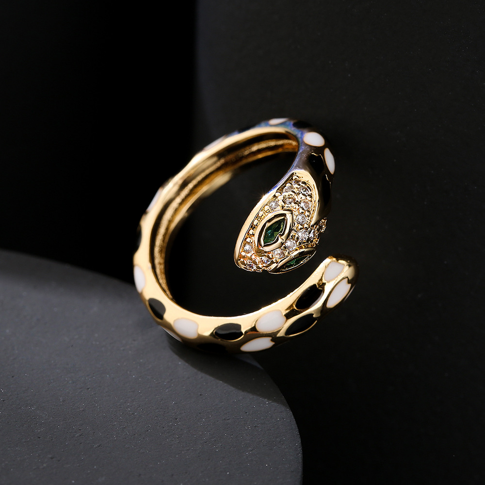 Fashion New Copper Plated 18k Gold Color Drip Oil Retro Snake Open Ring display picture 3