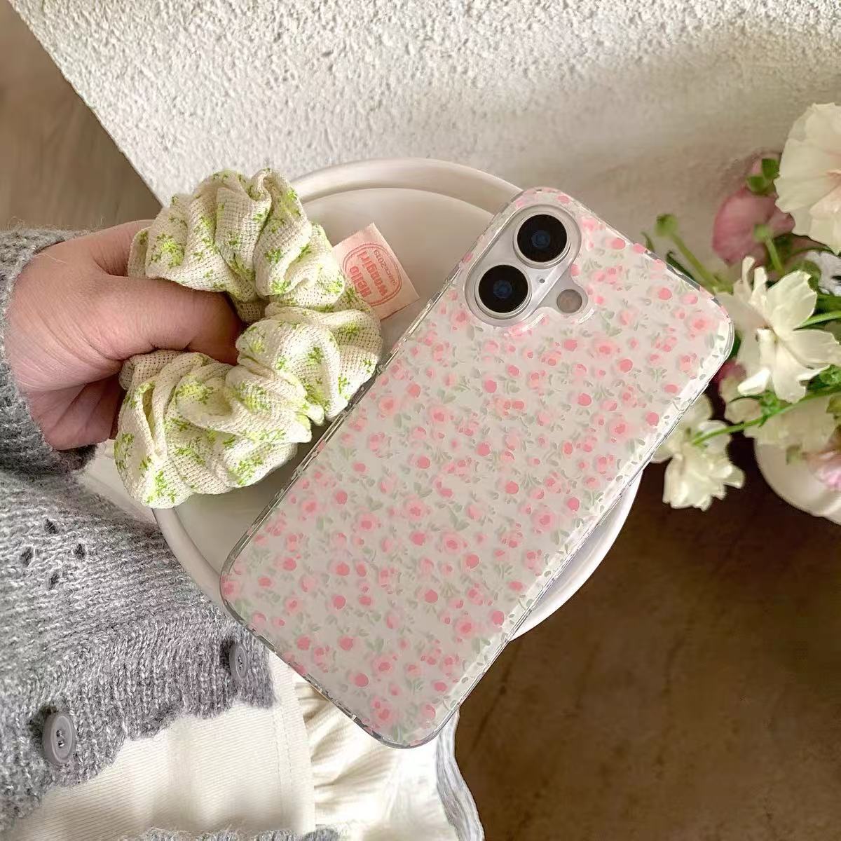 Estilo ins rosa fresco amarillo pequeño floral para iphone13/14 funda para teléfono móvil 15ProMax Apple 16 hembra 15