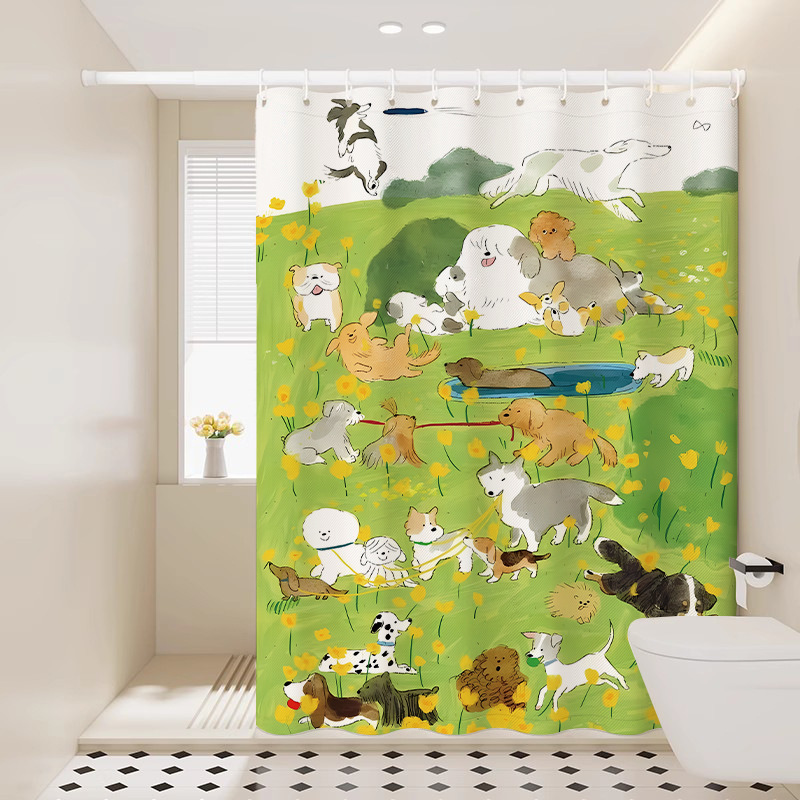 Cartoon Animal Shower Curtain Set for Bathroom, No-Drill Thickened Partition Shower Curtain