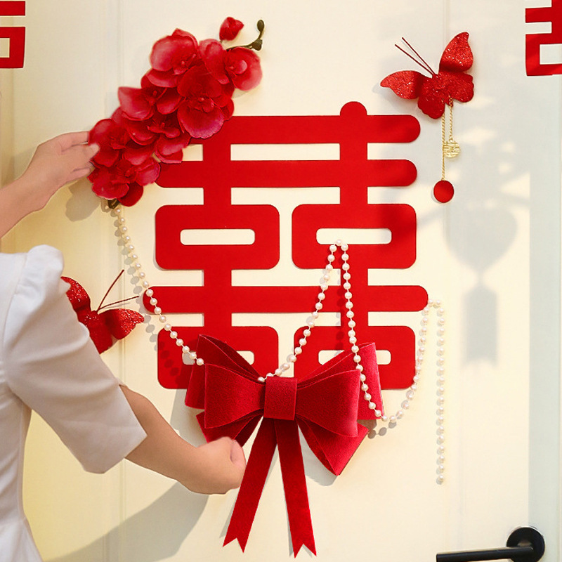 Suministros DE BODA linterna roja decoración de la habitación de boda Xi carácter Garland nueva casa decoración de la boda estilo chino colgante de pared