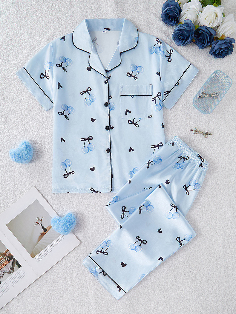 Pijamas de satén ropa para el hogar Amazon ropa de mujer europea y americana seda artificial pijamas de manga corta para mujer ropa de aire acondicionado de verano