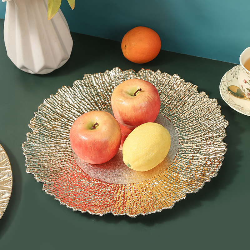 欧式复古风格不规则纹路水果盘装饰盘酒店宴会盘西餐垫盘轻奢复古