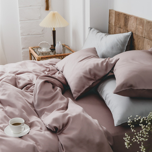 Solid Color 100% Lyocell Tencel Four-Piece Set Silk Texture Naked Sleep Summer Bedding Ice Silk Sheets Bed Skirt Bed Linen 