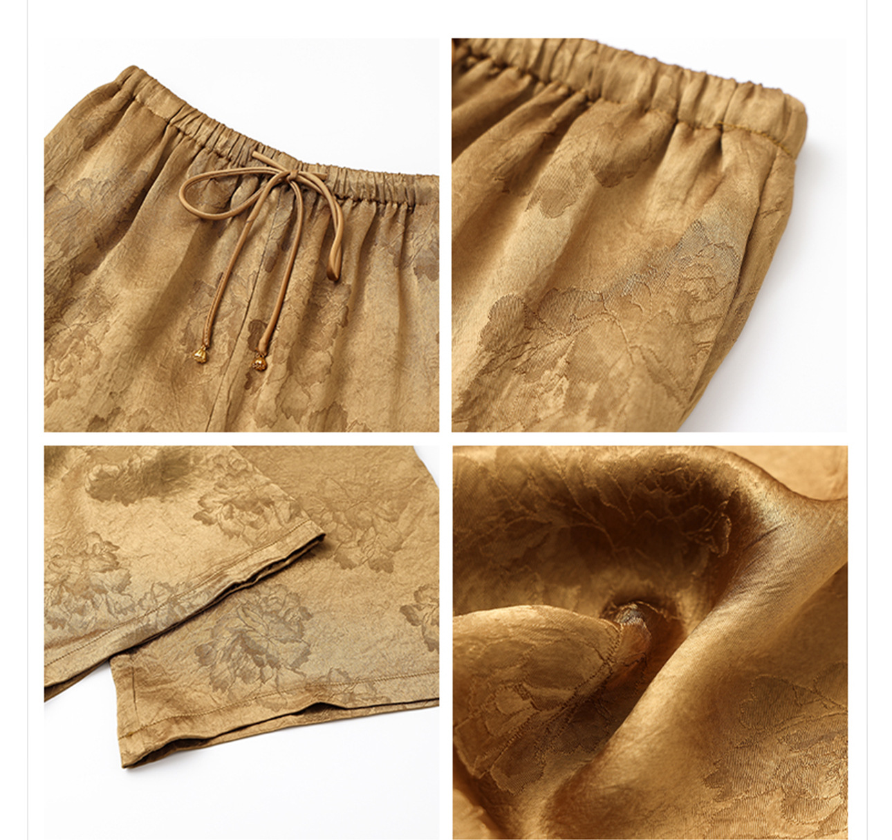 Quần culottes nữ ống rộng chất acetate phong cách Trung Quốc mới — Màu vàng, Màu hồng, Màu trắng chi tiết 25